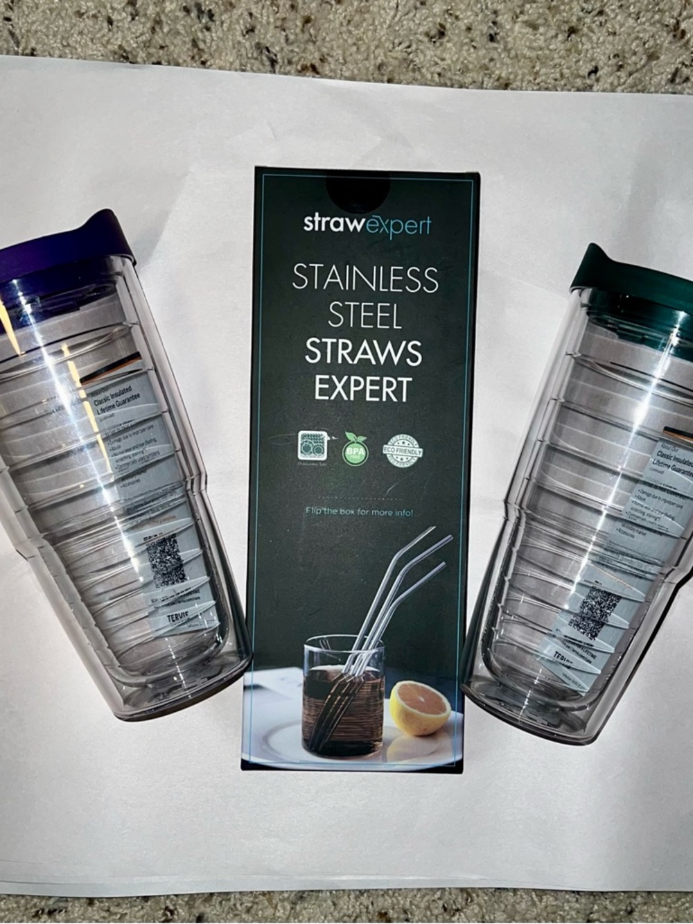 Tervis 24oz Double Wall Insulated Tumblers & Stainless Straws NWT